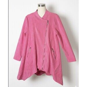 Feratelli Pink Faux Suede Asymmetric Zip Moto Jacket Women's Size Small Hot Pink